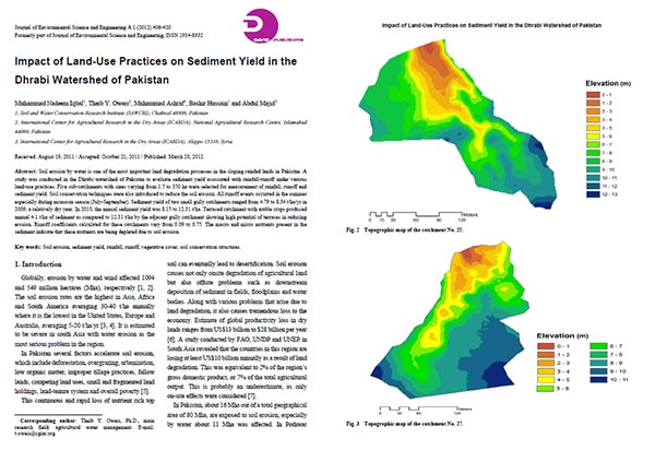 Impact of Land-Use Practices on Sediment Yield in the Dhrabi Watershed of Pakistan 2012