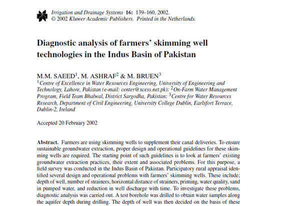 Diagnostic Analysis of Farmer's Skimming Well Technologies in the Indus Basin of Pakistan