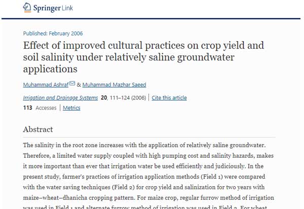 Effect of improved cultural practices on crop yield and soil salinity under relatively saline groundwater applications