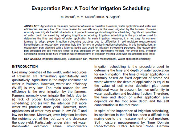 Evaporation Pan A Tool for Irrigation Scheduling