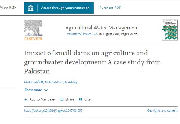 Impact of small dams on agriculture and groundwater development: A case study from Pakistan