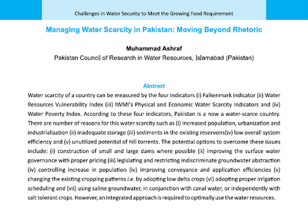 Managing Water Scarcity in Pakistan :Moving beyond Rhetoric