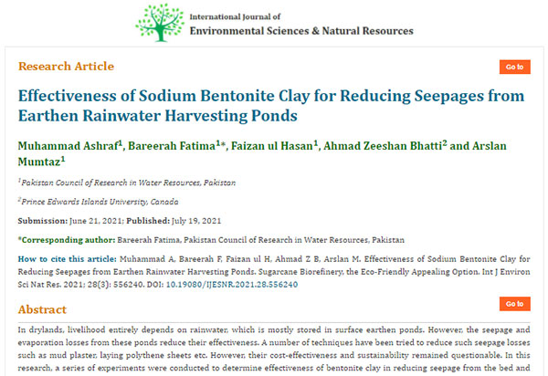 Effectiveness of Sodium Bentonite Clay for Reducing Seepages from Earthen Rainwater Harvesting Ponds