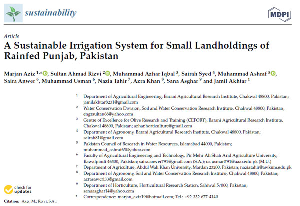A Sustainable Irrigation System for Small Landholdings of Rainfed Punjab, Pakistan 2021