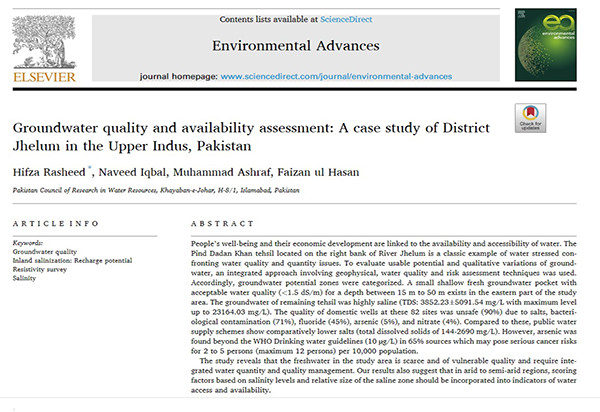 Groundwater quality and availability assessment: A case study of District Jhelum in the Upper Indus, Pakistan