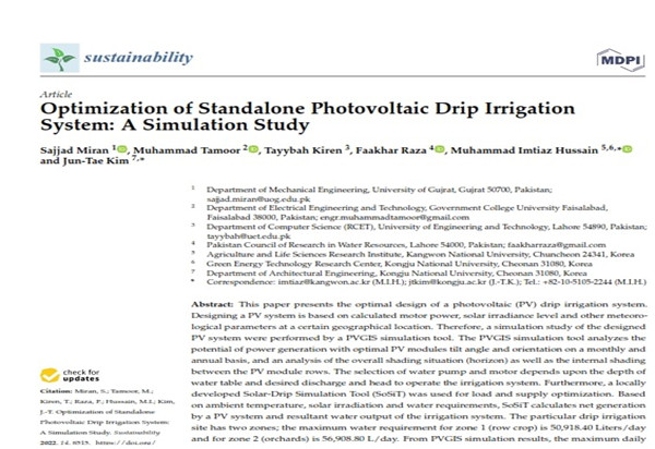 Optimization of Standalone Photovoltaic Drip Irrigation System: A Simulation Study